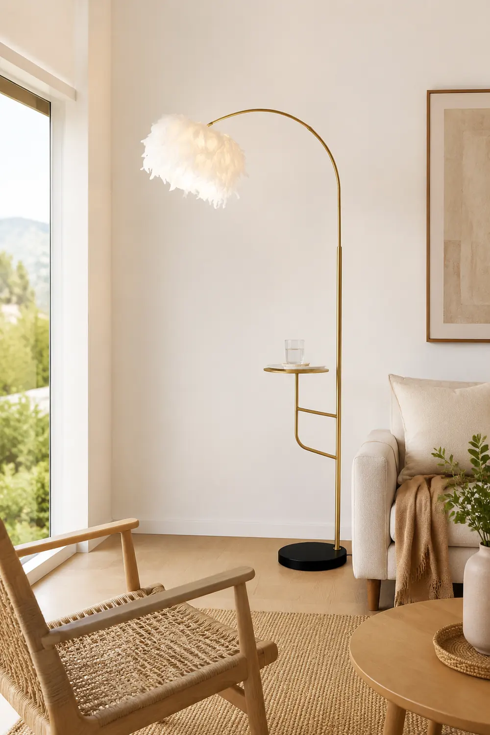 O'Moore Bogen Feder Stehlampe Mit Einem Kleinen Tisch, Metall, 150CM Lang - Lumpaz