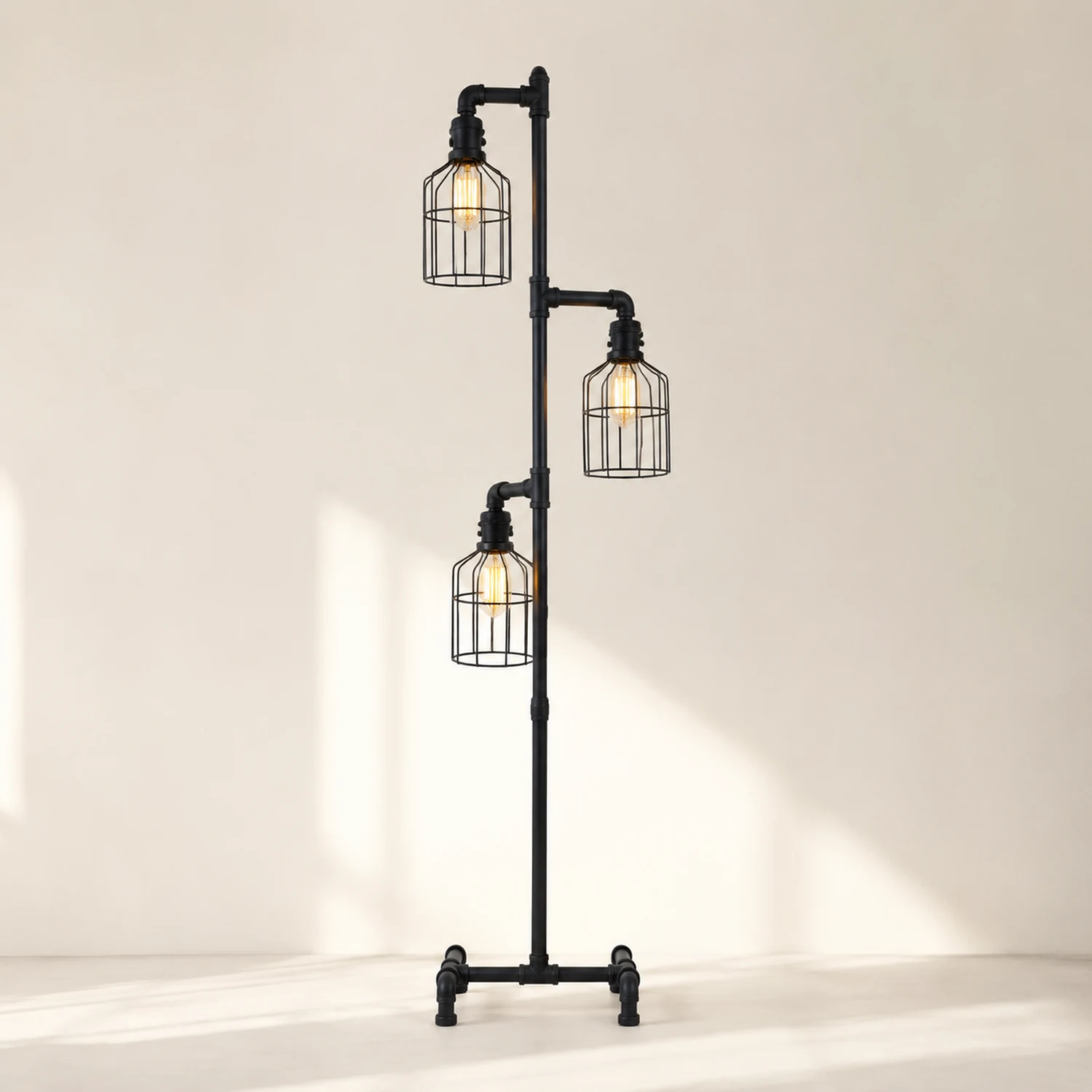 Alessio Vogelkäfige Schwarze Stehlampe, 3-flammig, 150CM Lang - Lumpaz