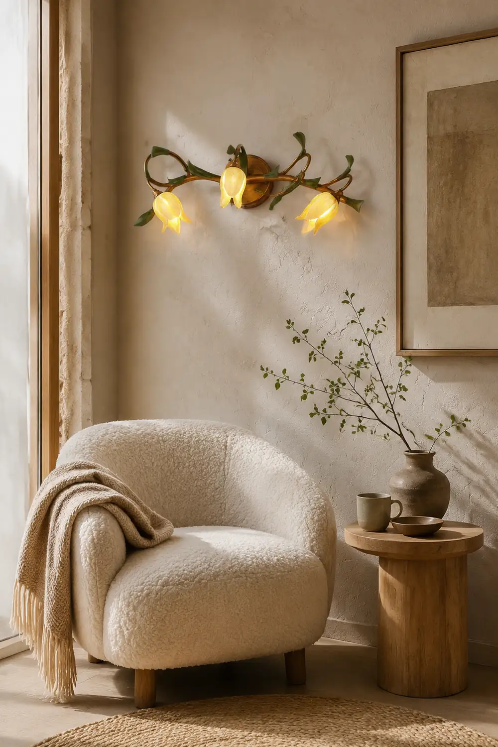 Félicie Gelbe Blume Spiegel Front Bell Shade Vanity Wandleuchte, 3/5-flammig - Lumpaz