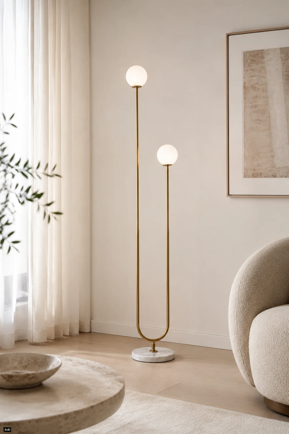 Valentina U-förmige Stehlampe, Messing & Glas, 165CM Lang - Lumpaz