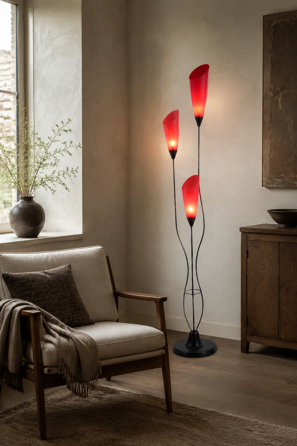 Bella Fackel Rote Stehlampe, 3-flammig, 168CM Lang - Lumpaz
