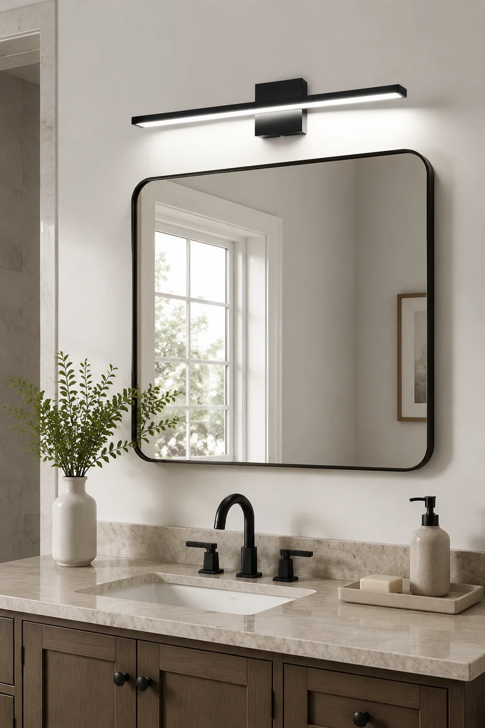 Edge Spiegelfront Waschtisch-Wandleuchte, Quadratisch & Linear, Metall, 40CM Lang - Lumpaz