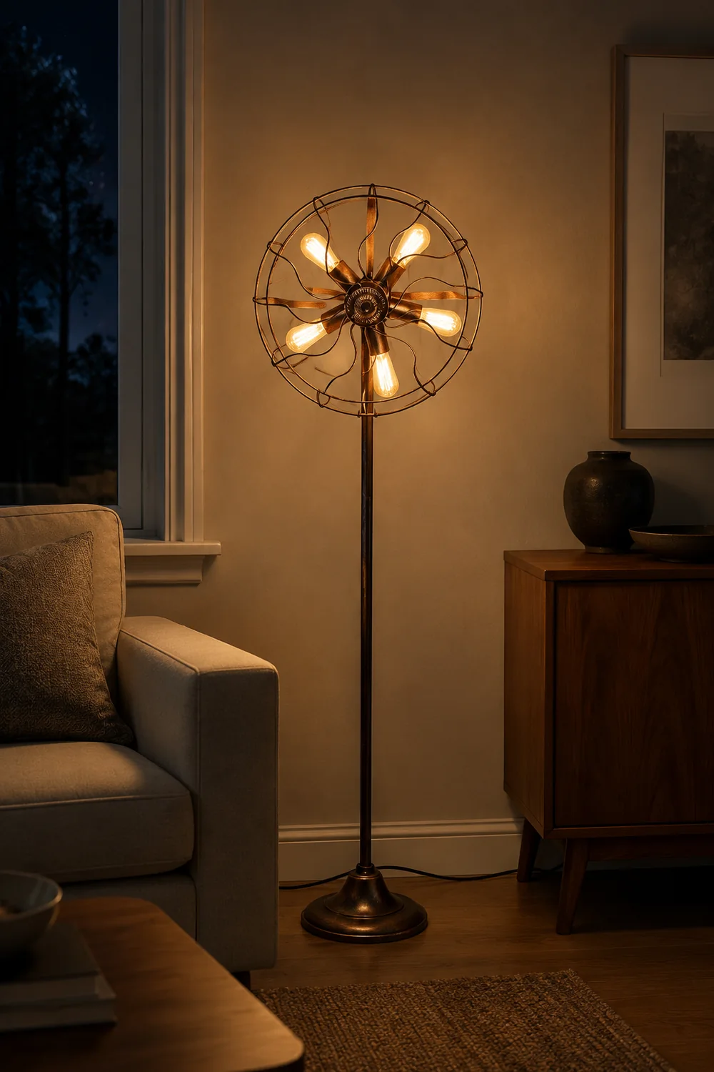 Alessio Ventilator-Design Braune Stehlampe, Metall, 142CM Lang - Lumpaz