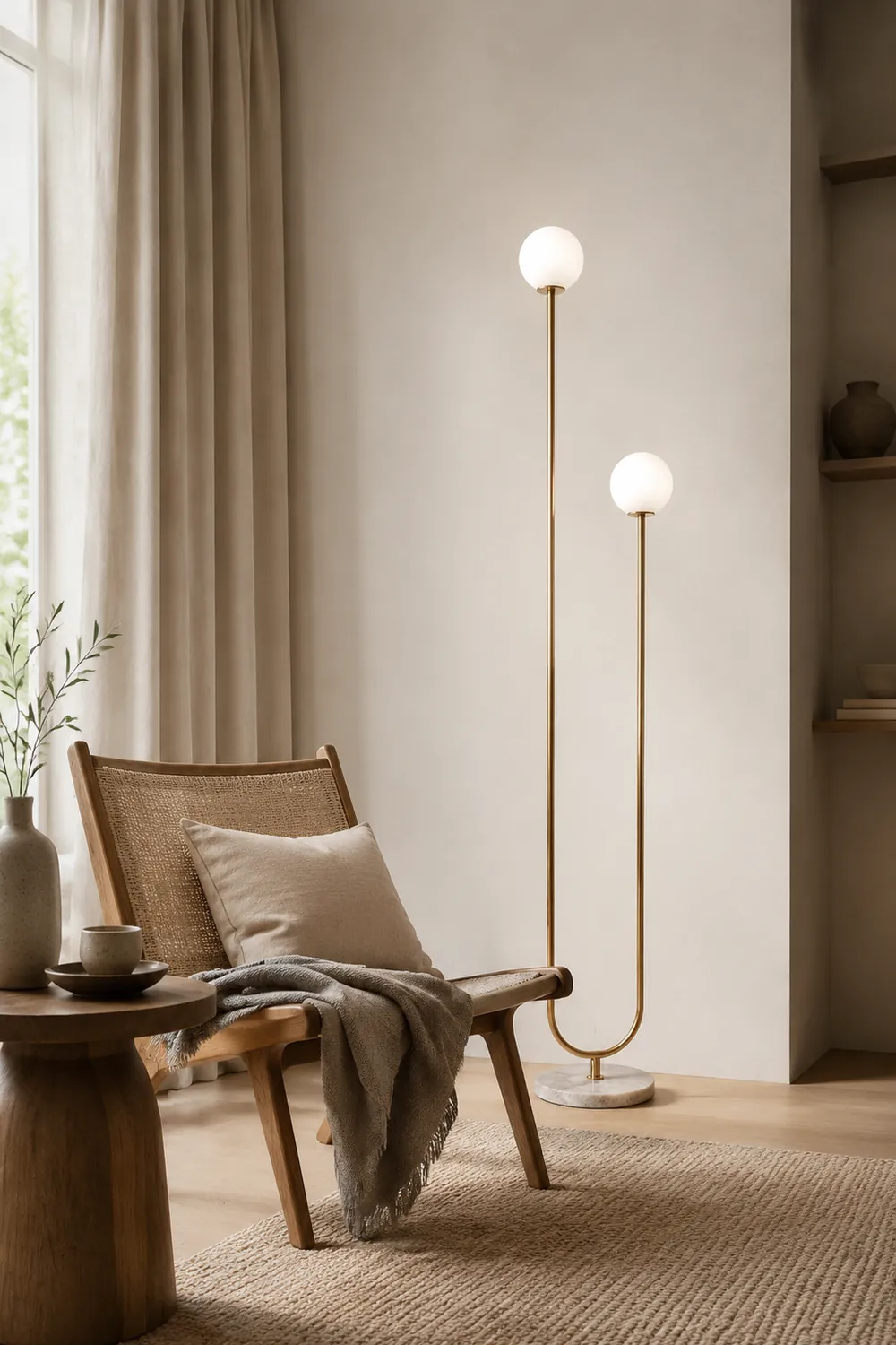Valentina U-förmige Stehlampe, Messing & Glas, 165CM Lang - Lumpaz