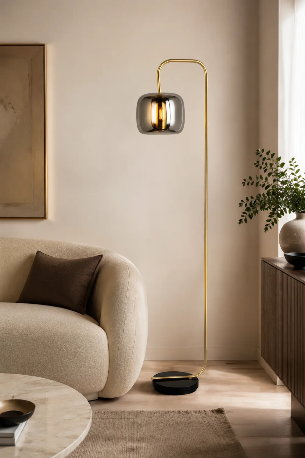 Hailie Rauchgrau Stehlampe, Metall & Glas, 160CM Lang - Lumpaz