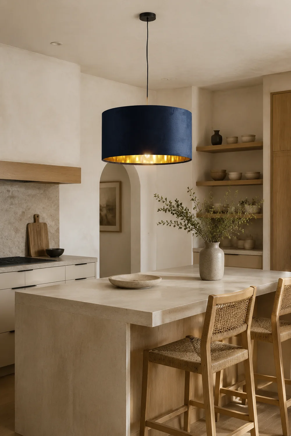 Renée Blau & Gold Pendelleuchte, Seide, ∅50CM - Lumpaz