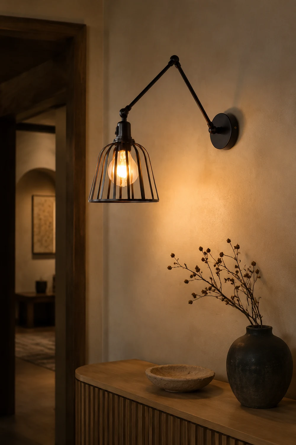 Alessio Metallische verstellbare Wandleuchte, Metall & Holz - Lumpaz