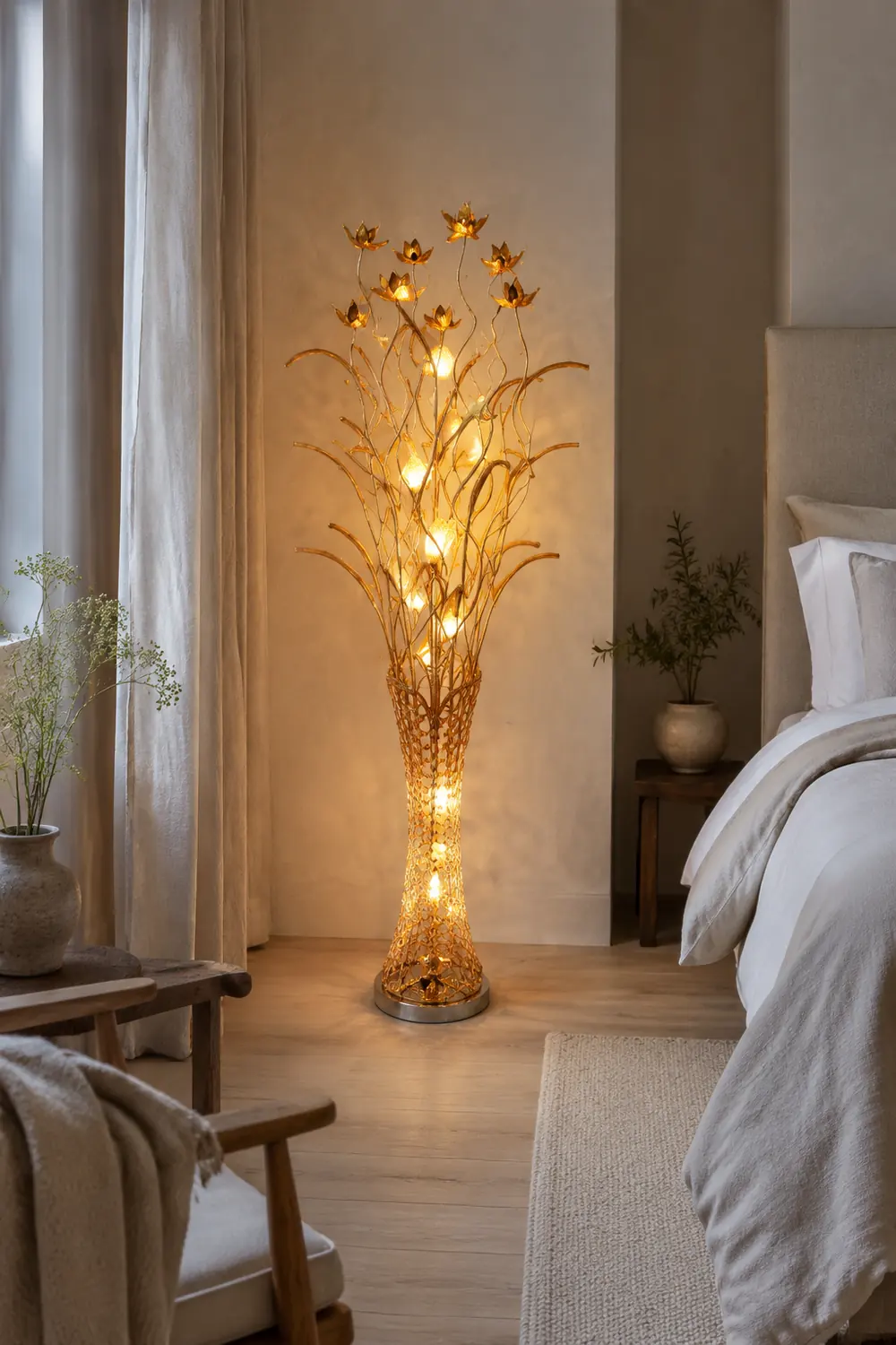 Bella Blumenvase Goldene Stehlampe, 150CM Lang - Lumpaz