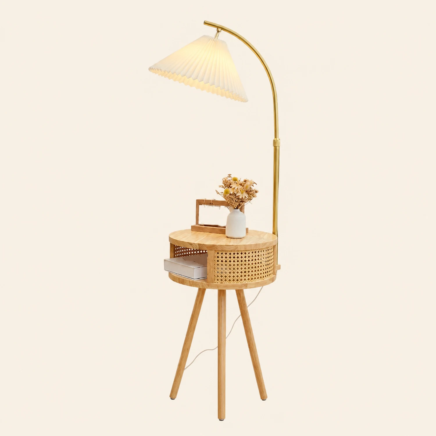 Ozawa Plissierte Stehleuchte mit dem Nachttisch, Metall & Holz, 2 Farben, 3 Stile - Lumpaz