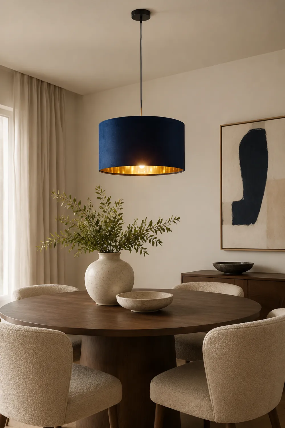 Renée Blau & Gold Pendelleuchte, Seide, ∅50CM - Lumpaz
