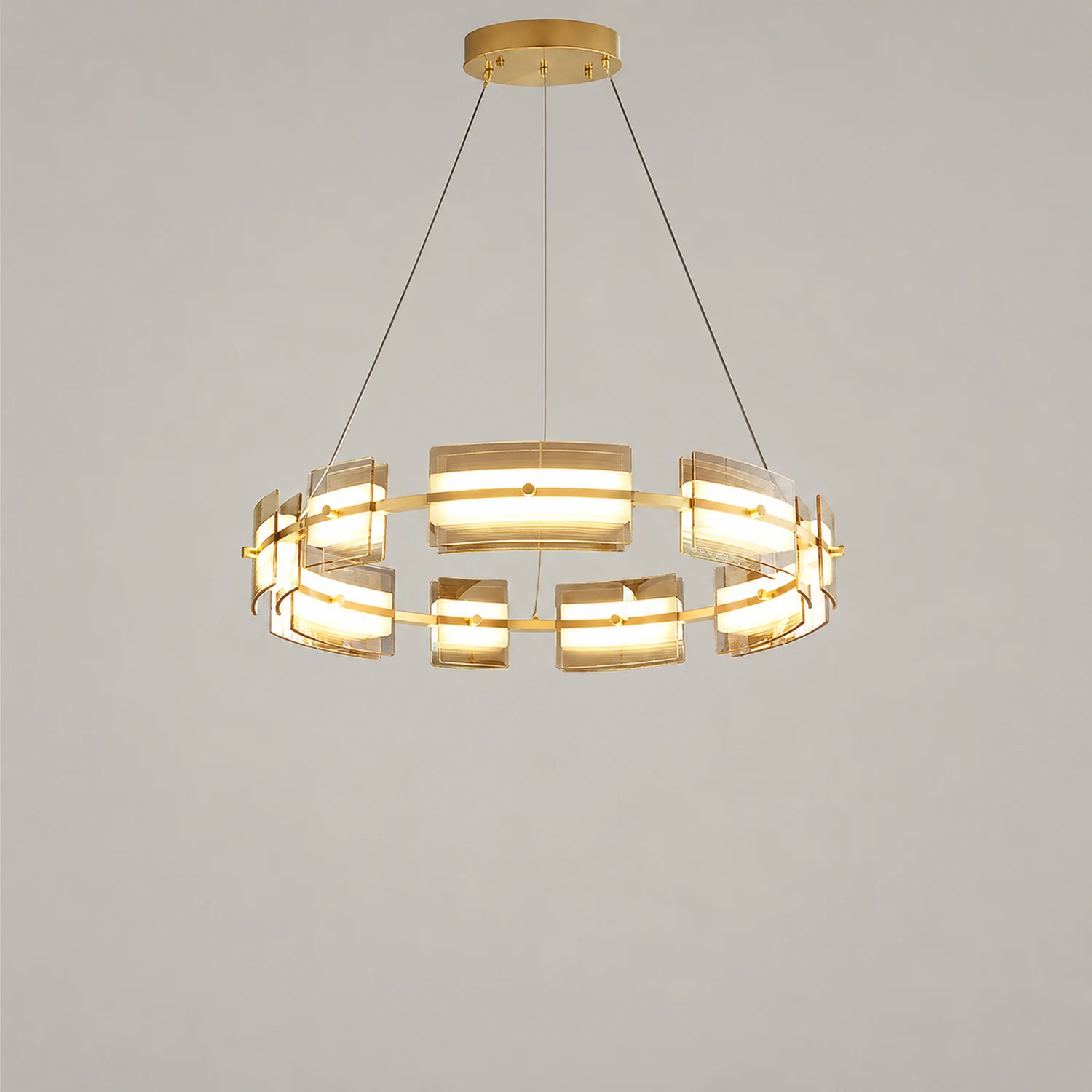 Evette Pendelleuchte 2 Farbe Fernsteuerung 1/2 Ring Kupfer& Glas, 9/12/15 -flammig - Lumpaz