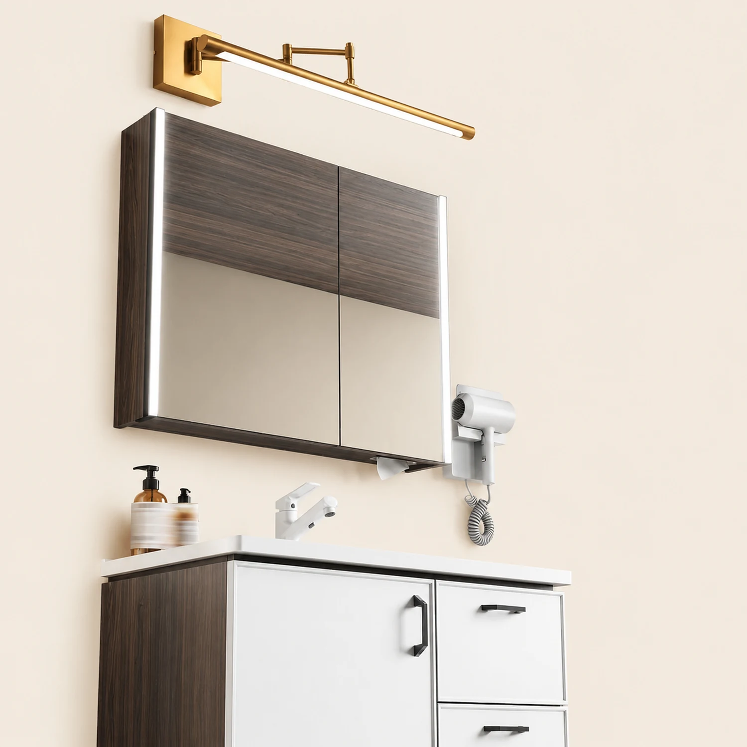 Edge Verstellbare Spiegelfront Waschtisch-Wandleuchte, Metall, 40/60/80CM Lang - Lumpaz
