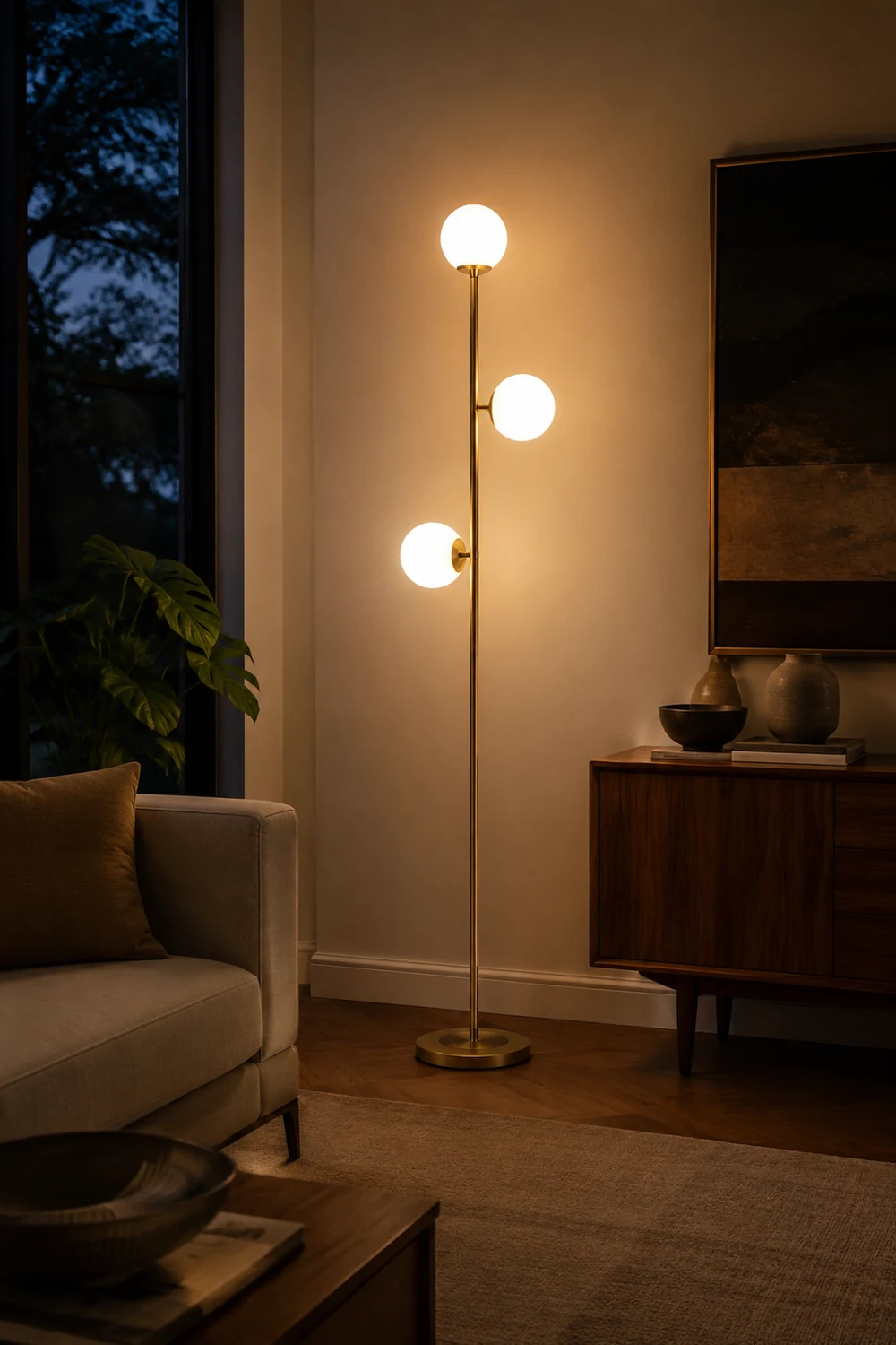 Valentina Stehlampe, 3-flammig, Messing & Glas, 160CM Lang - Lumpaz
