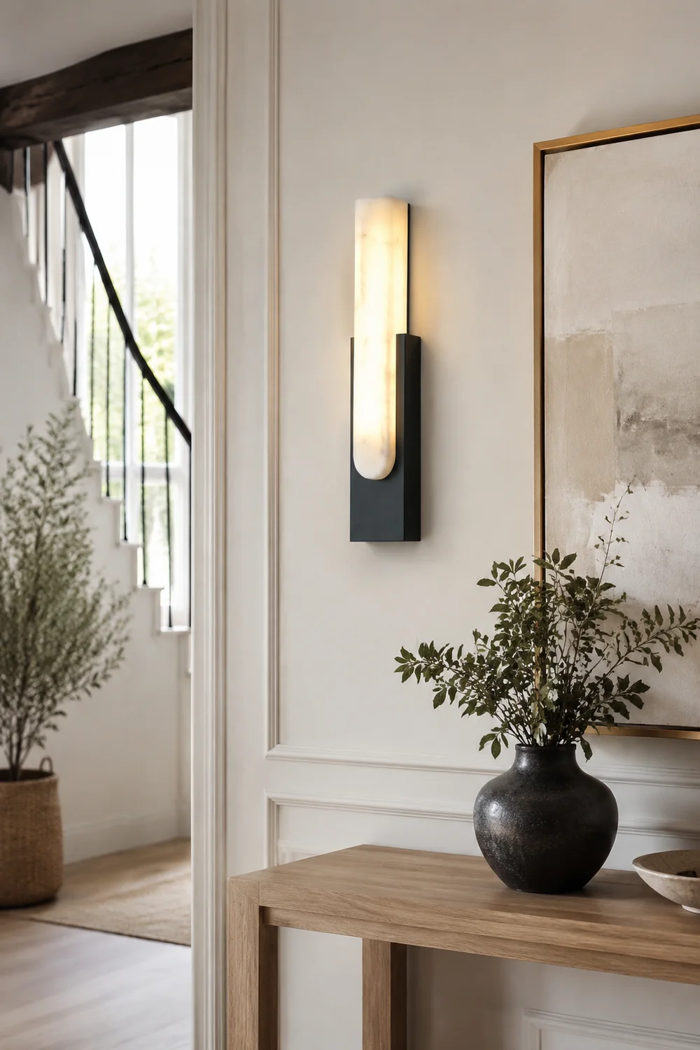 Chan Rechteckige Wandleuchte, Dolomit & Metall, 50CM Lang - Lumpaz
