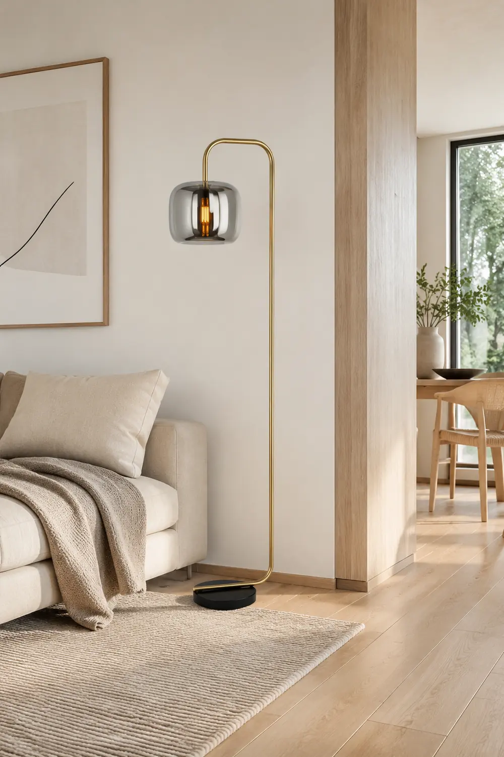 Hailie Rauchgrau Stehlampe, Metall & Glas, 160CM Lang - Lumpaz