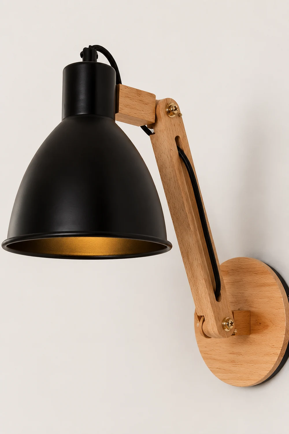 Brady Schwarze Verstellbare Wandleuchte, Metall & Holz, 2 Farben, 38CM Lang - Lumpaz