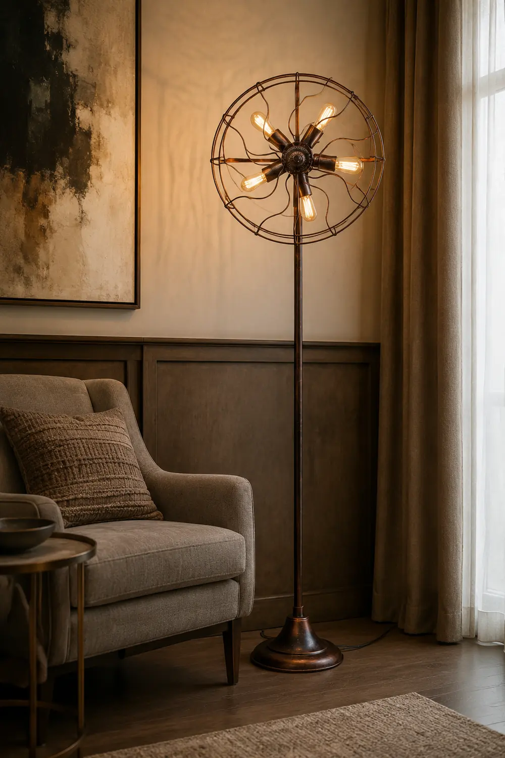 Alessio Ventilator-Design Braune Stehlampe, Metall, 142CM Lang - Lumpaz