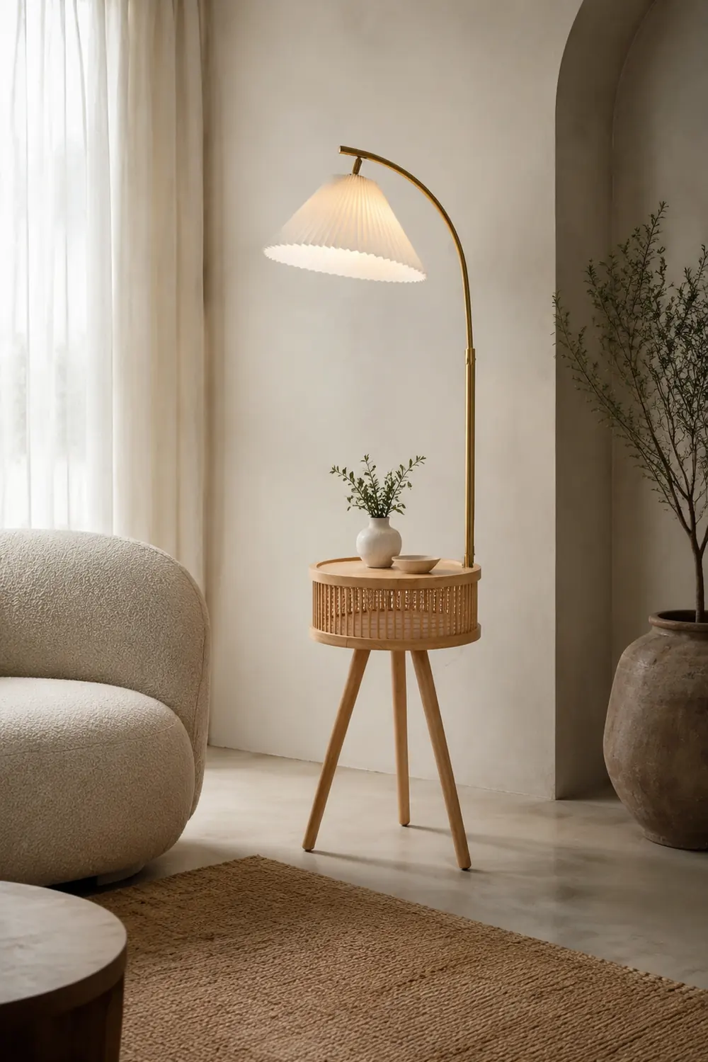 Ozawa Plissierte Stehleuchte mit dem Nachttisch, Metall & Holz, 2 Farben, 3 Stile - Lumpaz