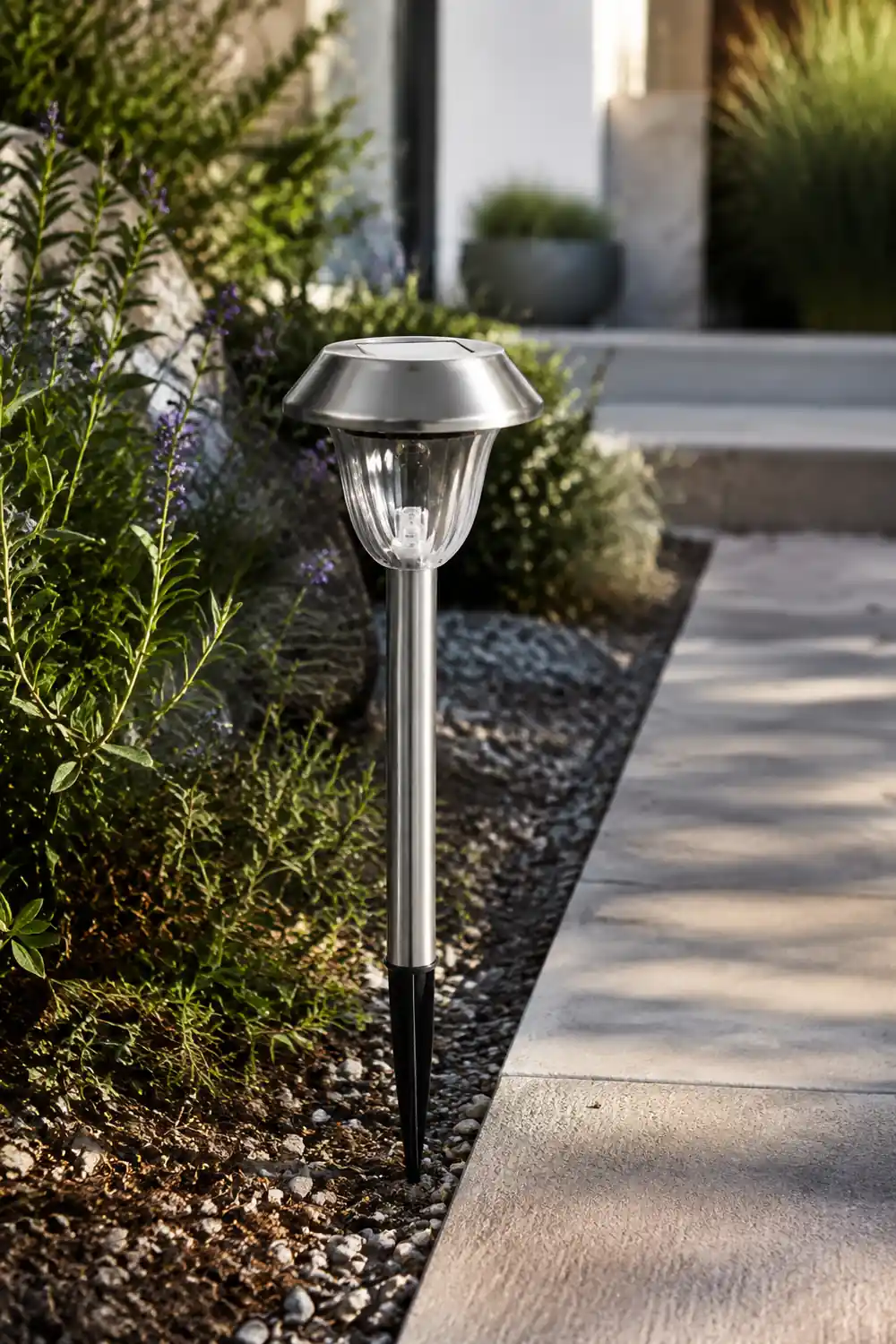 Pena Außen-Wegeleuchte Schüssel Solarenergie Silber, 40CM lang - Lumpaz