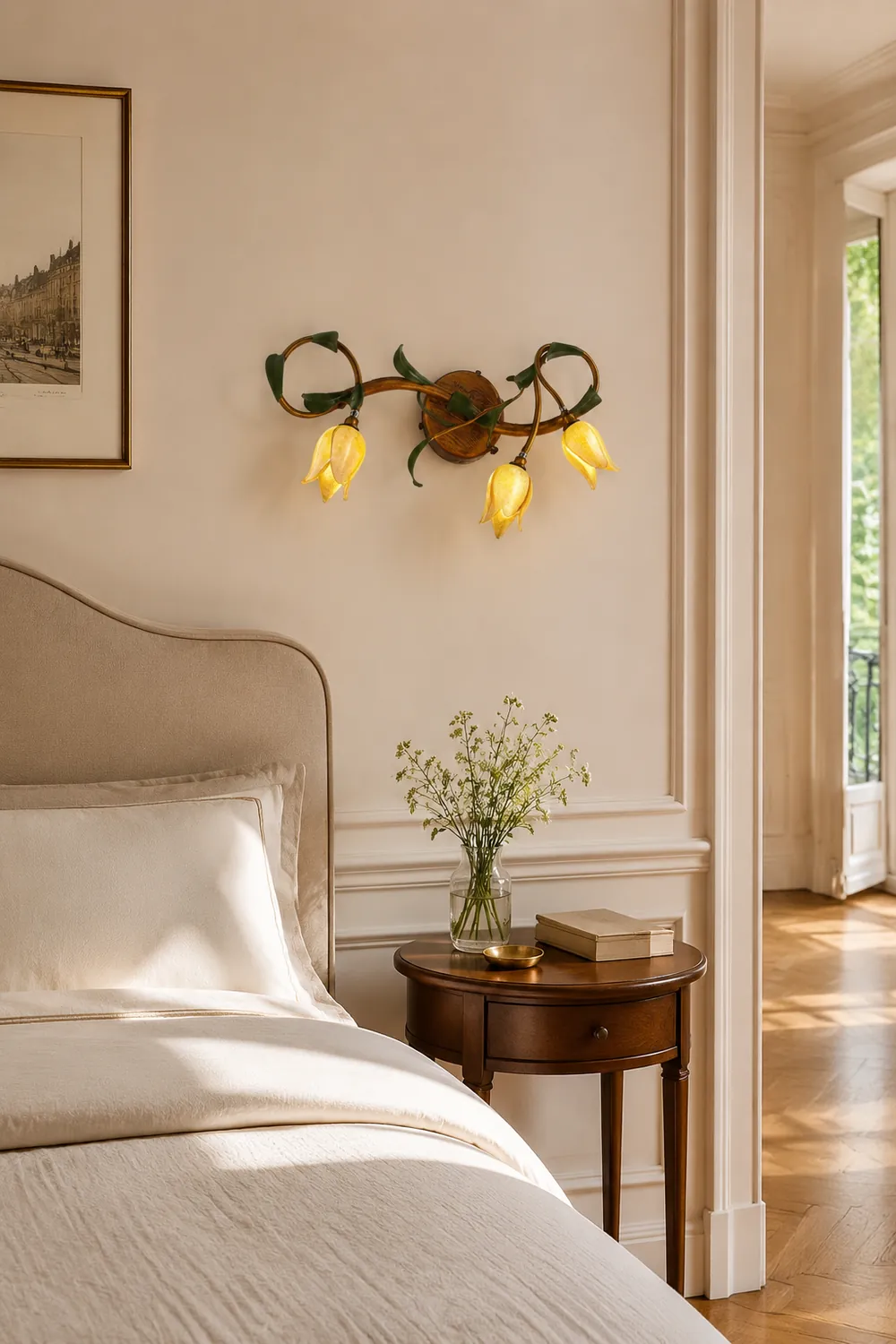 Félicie Gelbe Blume Spiegel Front Bell Shade Vanity Wandleuchte, 3/5-flammig - Lumpaz