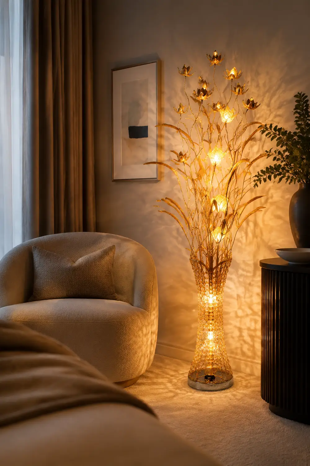 Bella Blumenvase Goldene Stehlampe, 150CM Lang - Lumpaz