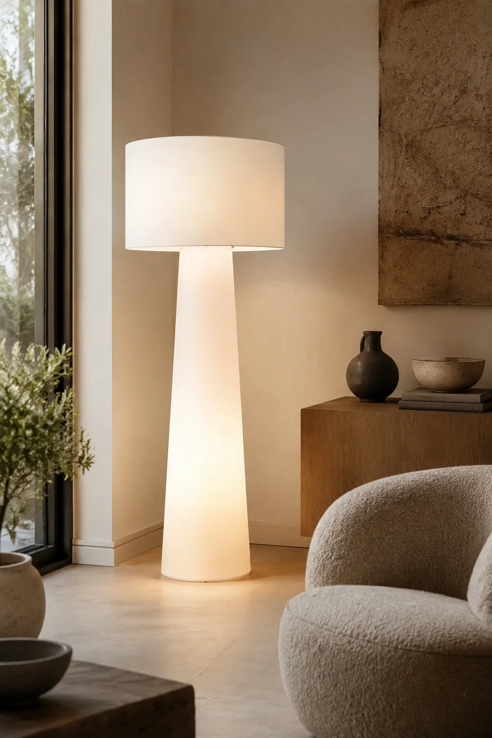 Eryn Zylinderförmige Stehleuchte, Metall & Stoff, 90/120CM Lang - Lumpaz