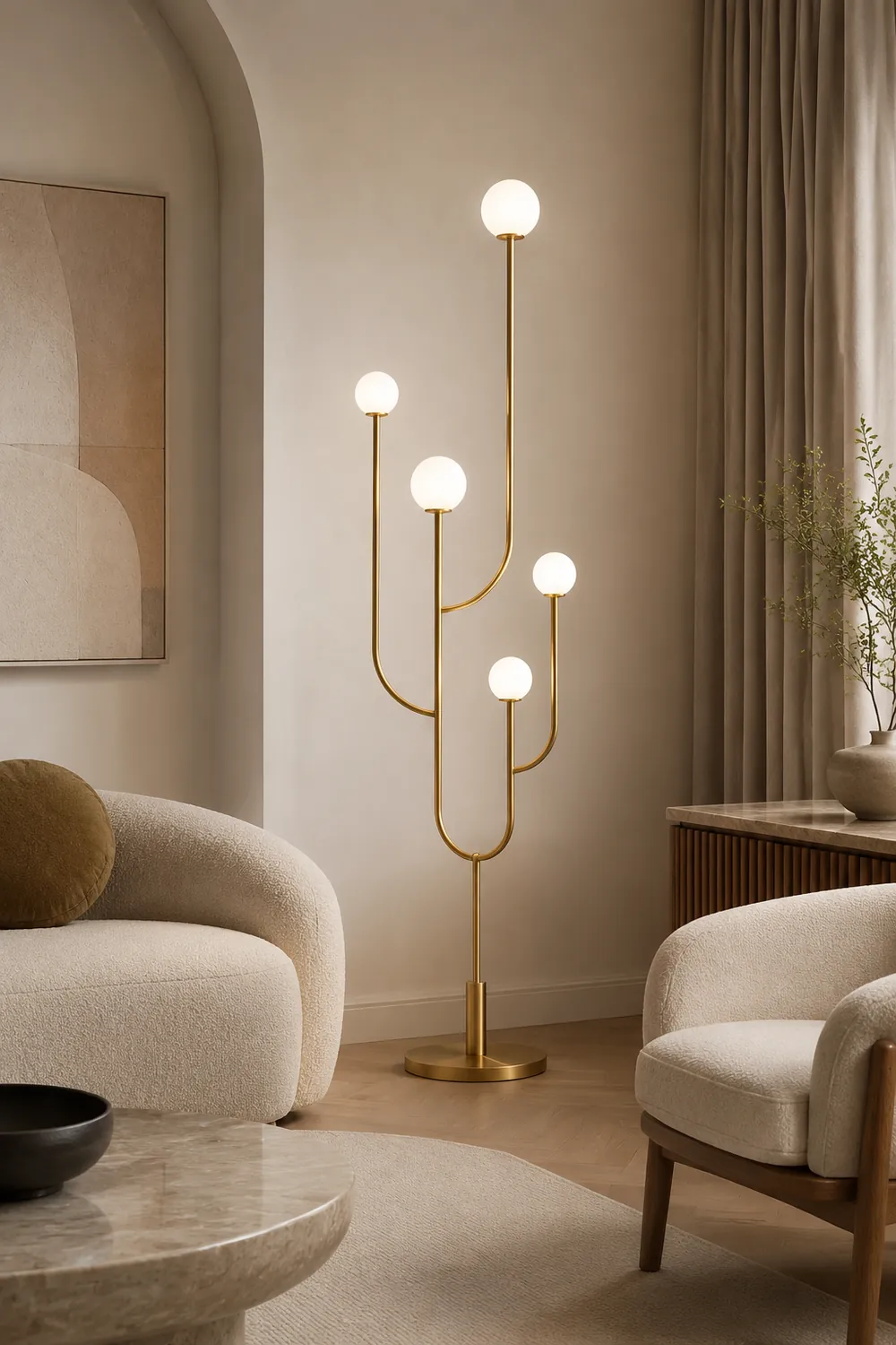 Valentina Kaktus Stehlampe, Messing & Glas, 180CM Lang - Lumpaz
