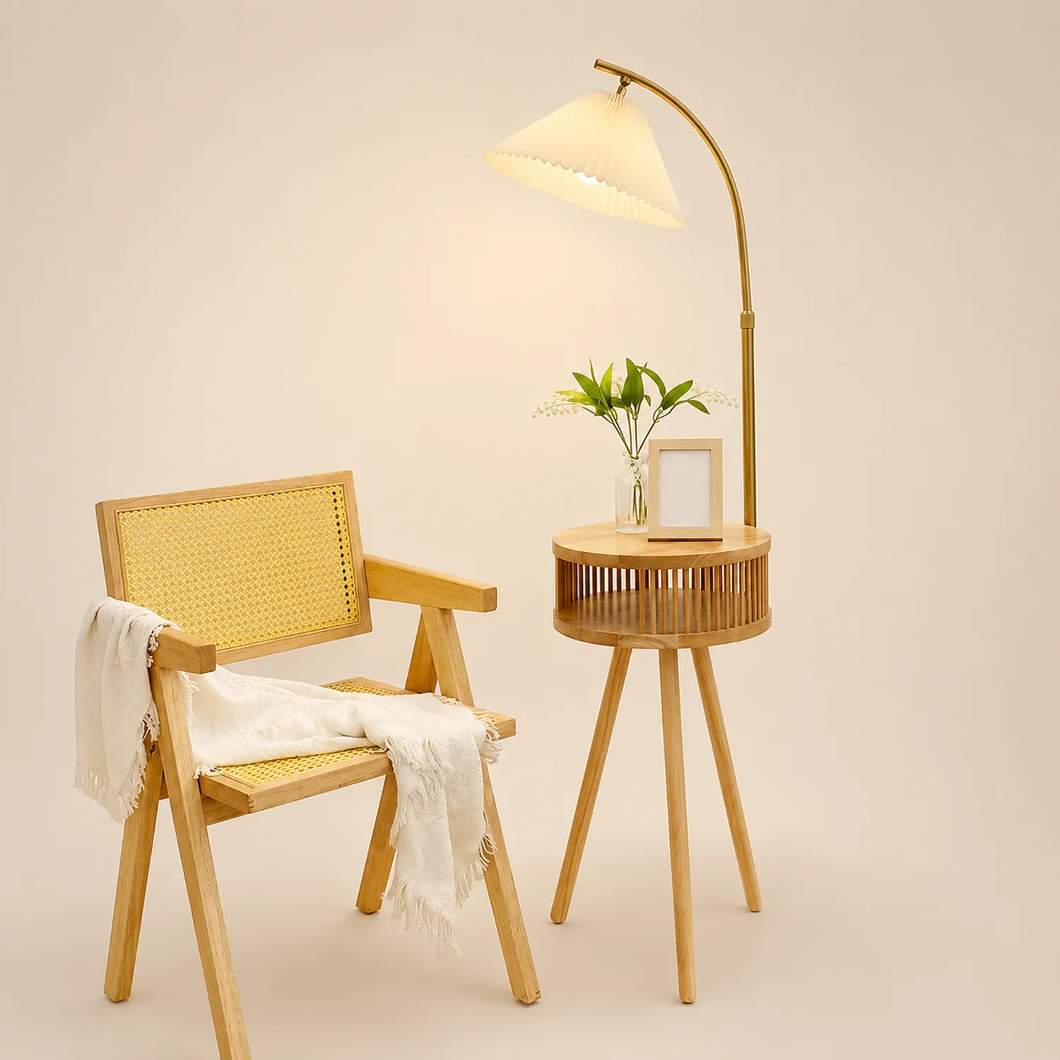 Ozawa Plissierte Stehleuchte mit dem Nachttisch, Metall & Holz, 2 Farben, 3 Stile - Lumpaz