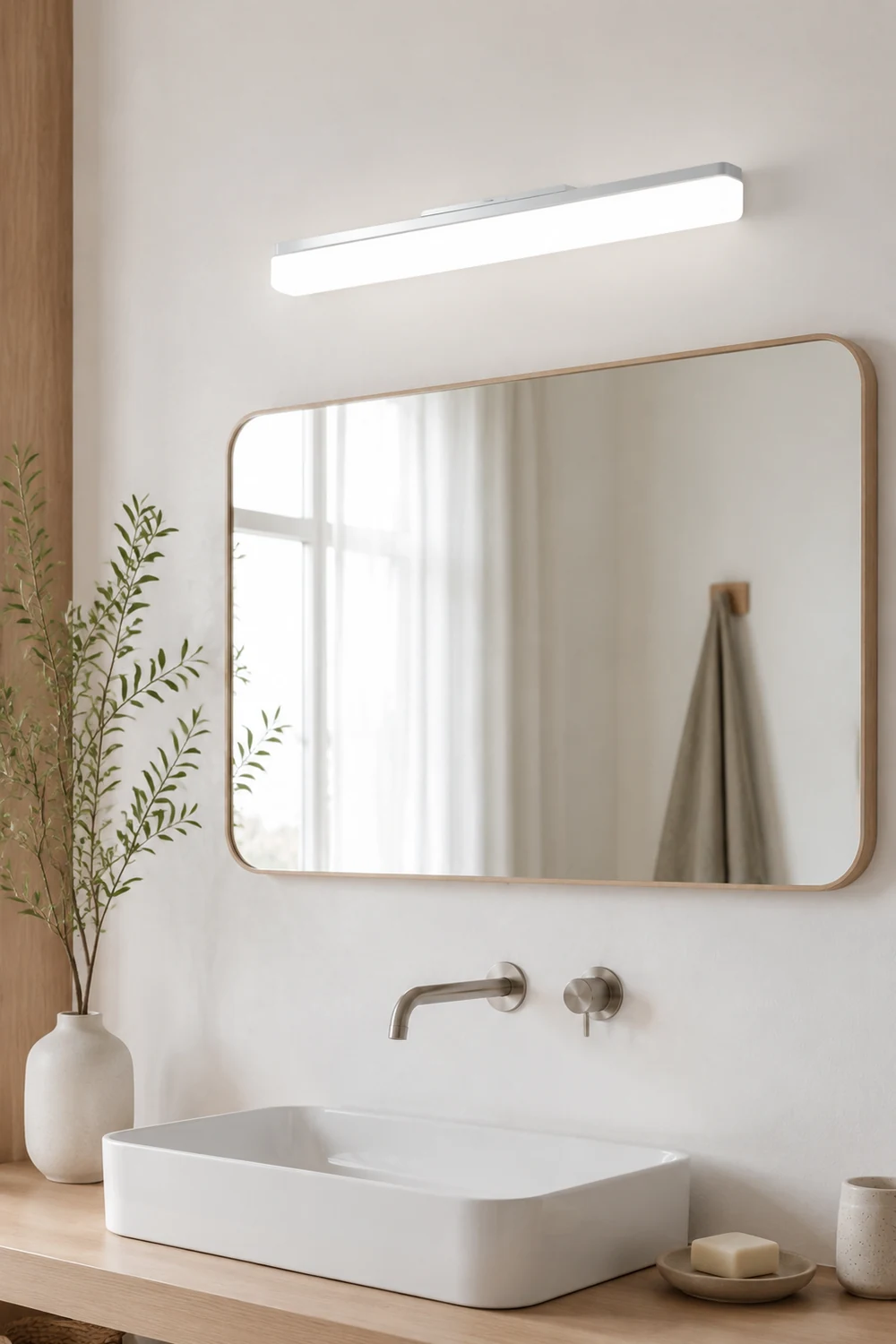 Edge Rechteckige Weiße Spiegelfront Eitelkeit Wandleuchte, 20/40/60CM Lang - Lumpaz