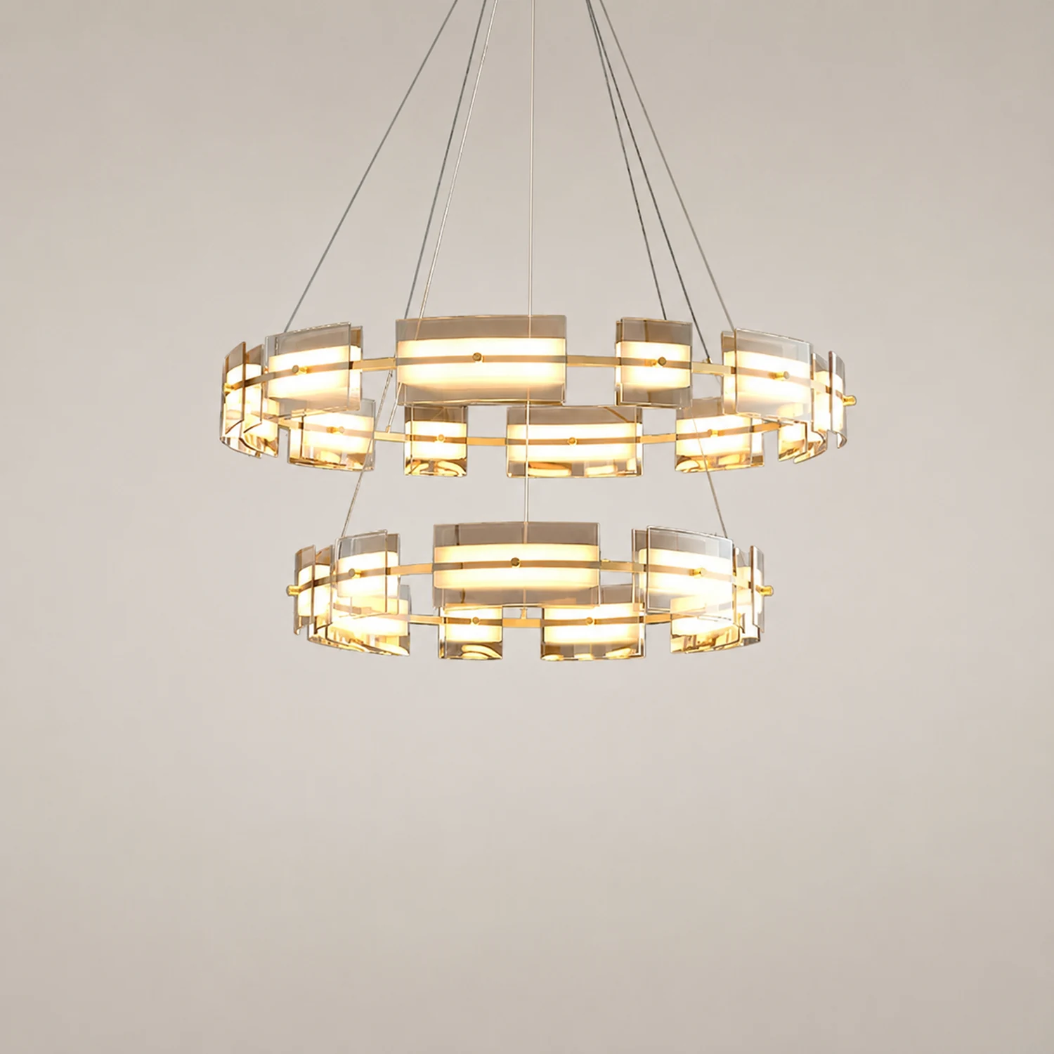 Evette Pendelleuchte 2 Farbe Fernsteuerung 1/2 Ring Kupfer& Glas, 9/12/15 -flammig - Lumpaz