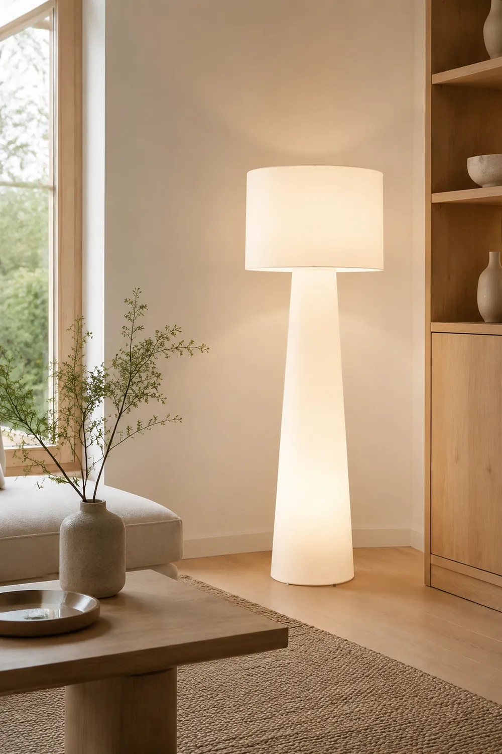 Eryn Zylinderförmige Stehleuchte, Metall & Stoff, 90/120CM Lang - Lumpaz