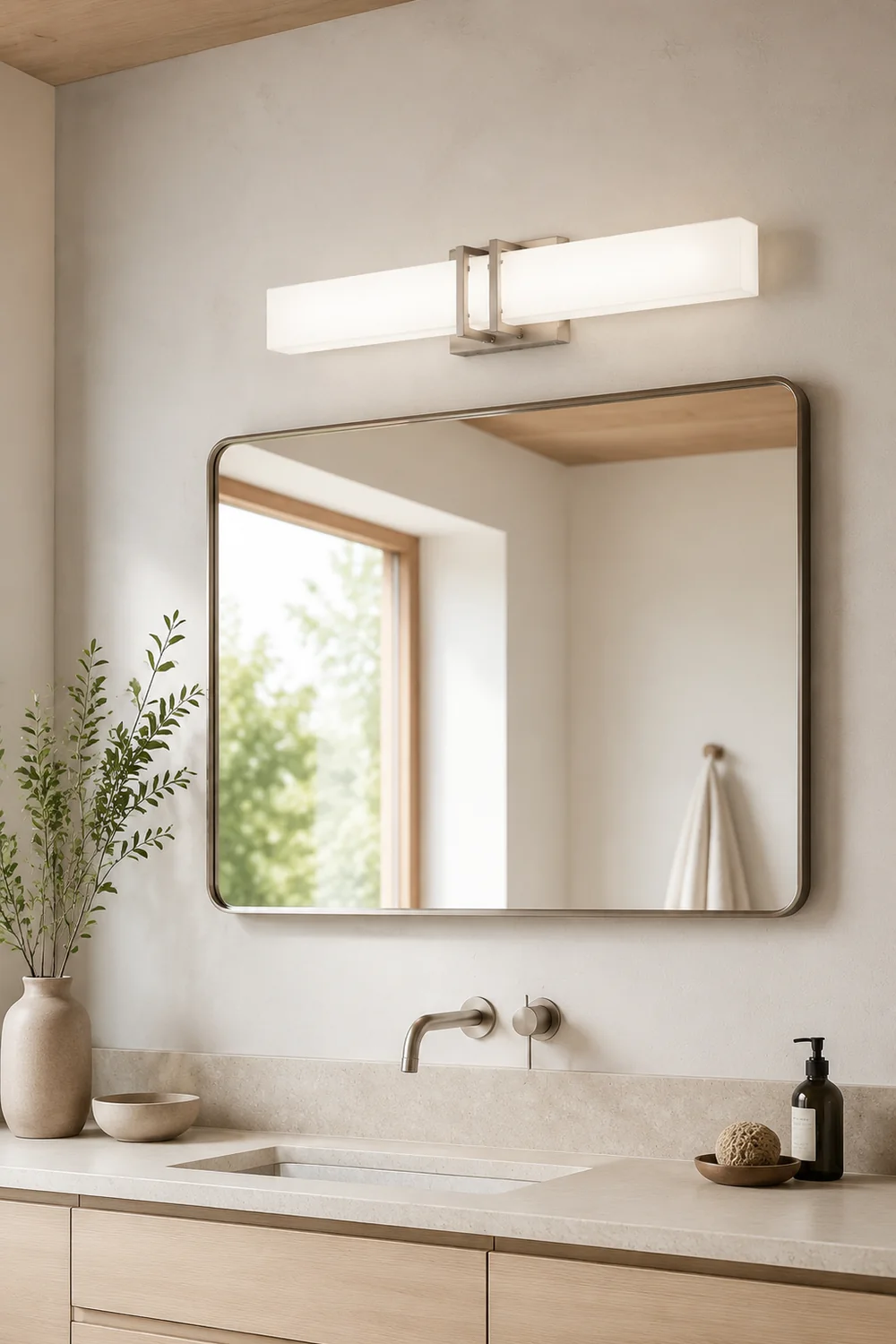 Leigh Nickel Spiegelfront Waschtisch-Wandleuchte, 60CM Lang - Lumpaz
