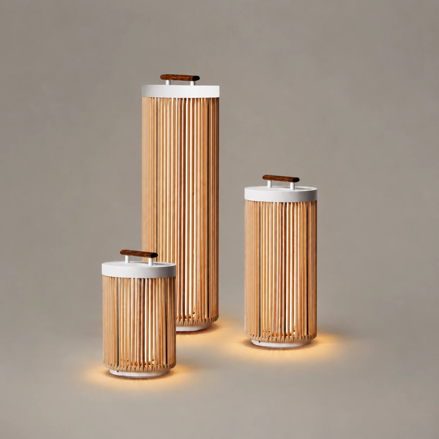 Ritta Außenstehleuchte Zeitgenössisch, Solar, Metall & Rattan, 35/60/100 CM - Lumpaz