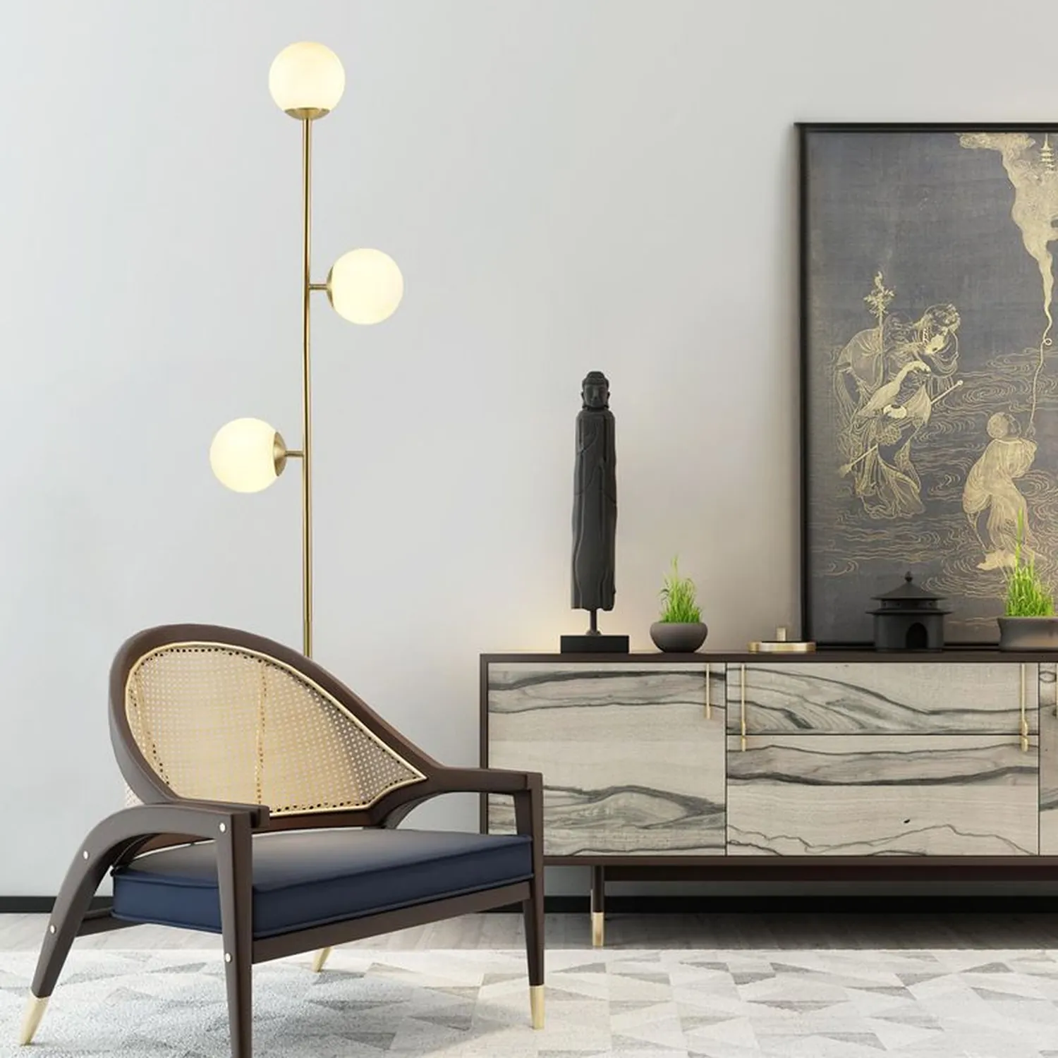Valentina Stehlampe, 3-flammig, Messing & Glas, 160CM Lang - Lumpaz
