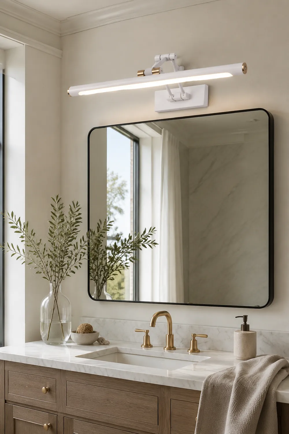 Edge Verstellbare Spiegelfront Waschtisch-Wandleuchte, 2 Farben, Metall, 43/58/74CM Lang - Lumpaz