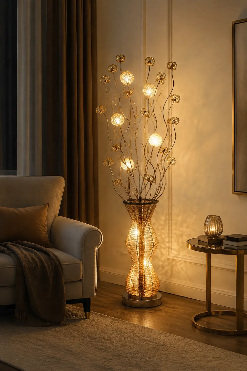 Bella Blumenvase Goldene Stehlampe, 160CM Lang - Lumpaz