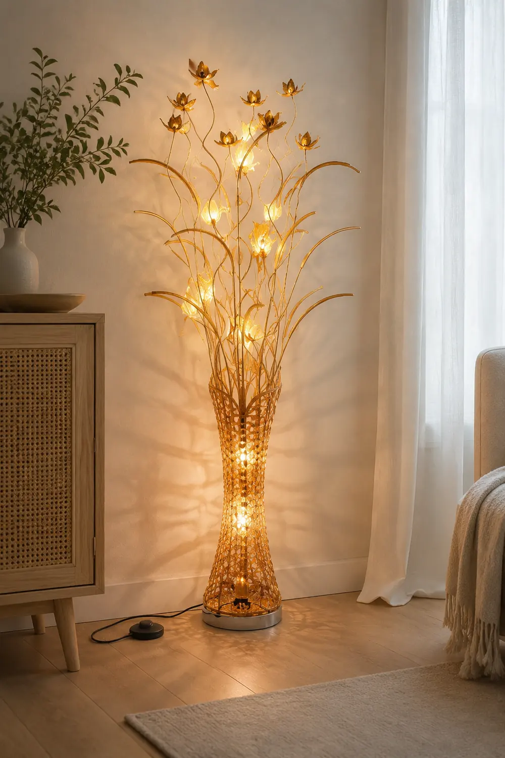 Bella Blumenvase Goldene Stehlampe, 150CM Lang - Lumpaz