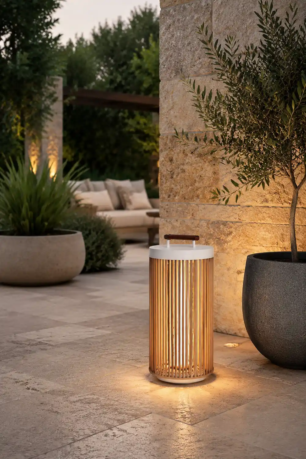 Ritta Außenstehleuchte Zeitgenössisch, Solar, Metall & Rattan, 35/60/100 CM - Lumpaz