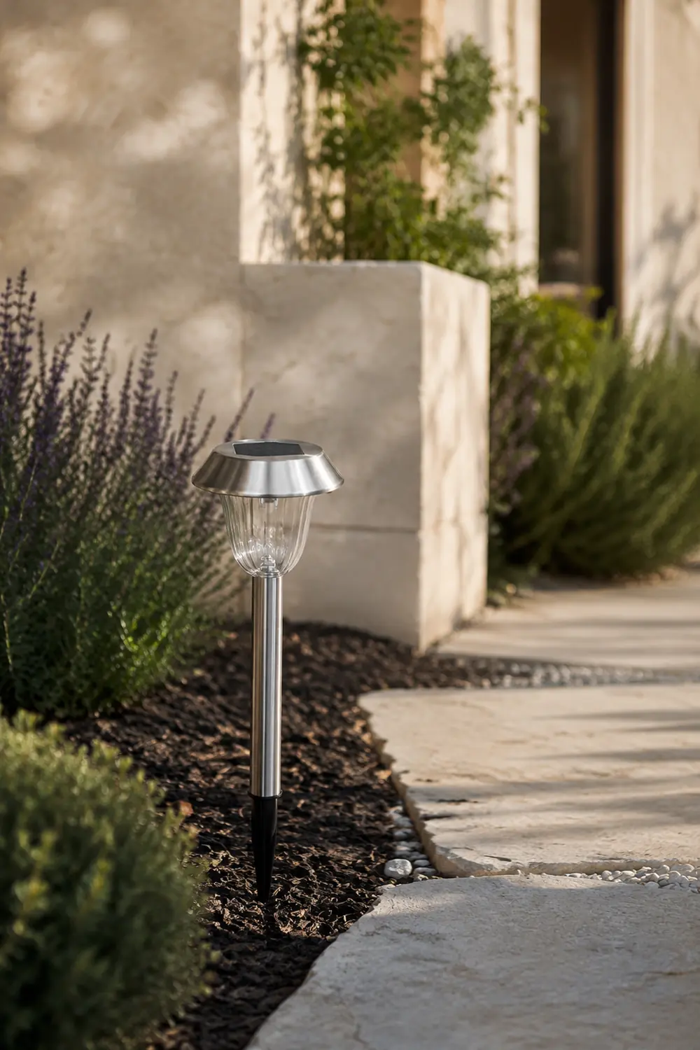 Pena Außen-Wegeleuchte Schüssel Solarenergie Silber, 40CM lang - Lumpaz