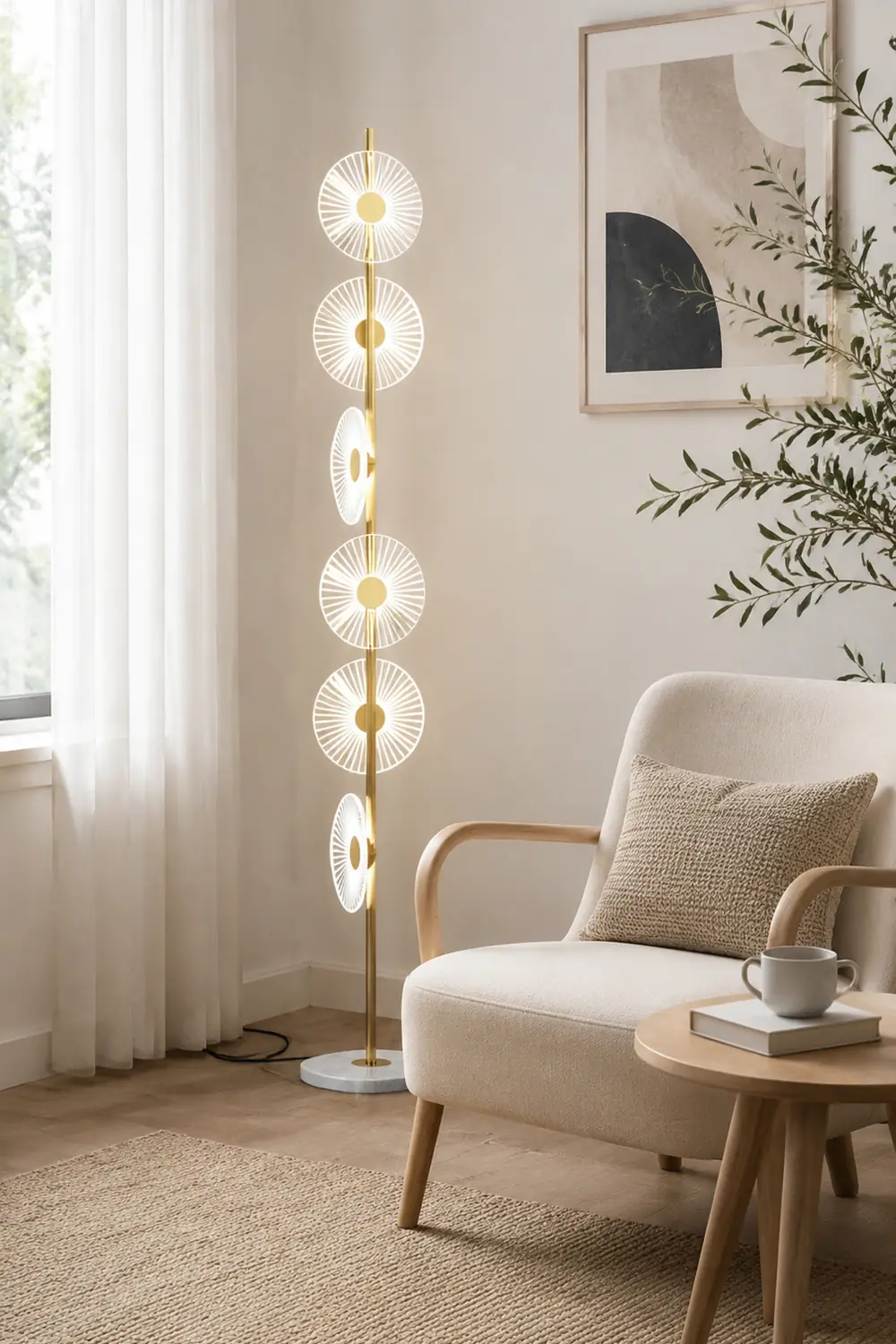 Carins Stehlampe, 6-flammig, Marmor & Acryl, 150CM Lang - Lumpaz