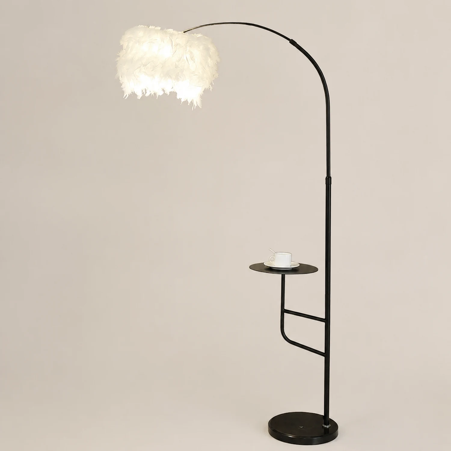 O'Moore Bogen Feder Stehlampe Mit Einem Kleinen Tisch, Metall, 150CM Lang - Lumpaz