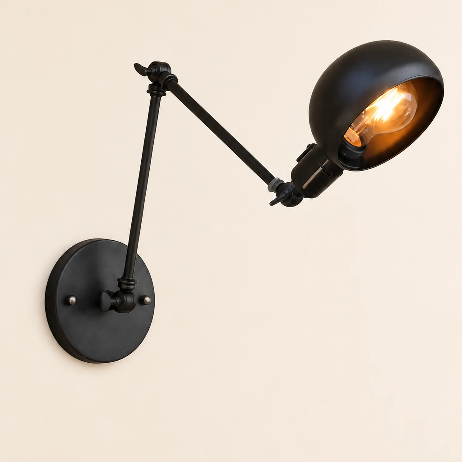Brady Schwarze verstellbare Wandleuchte, Metall - Lumpaz