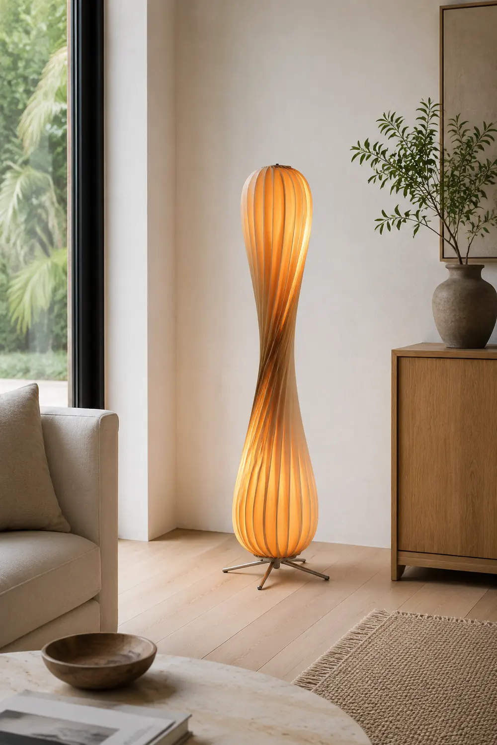 Ozawa Verdrehte Stehleuchte, Holz, 112/144CM Lang - Lumpaz