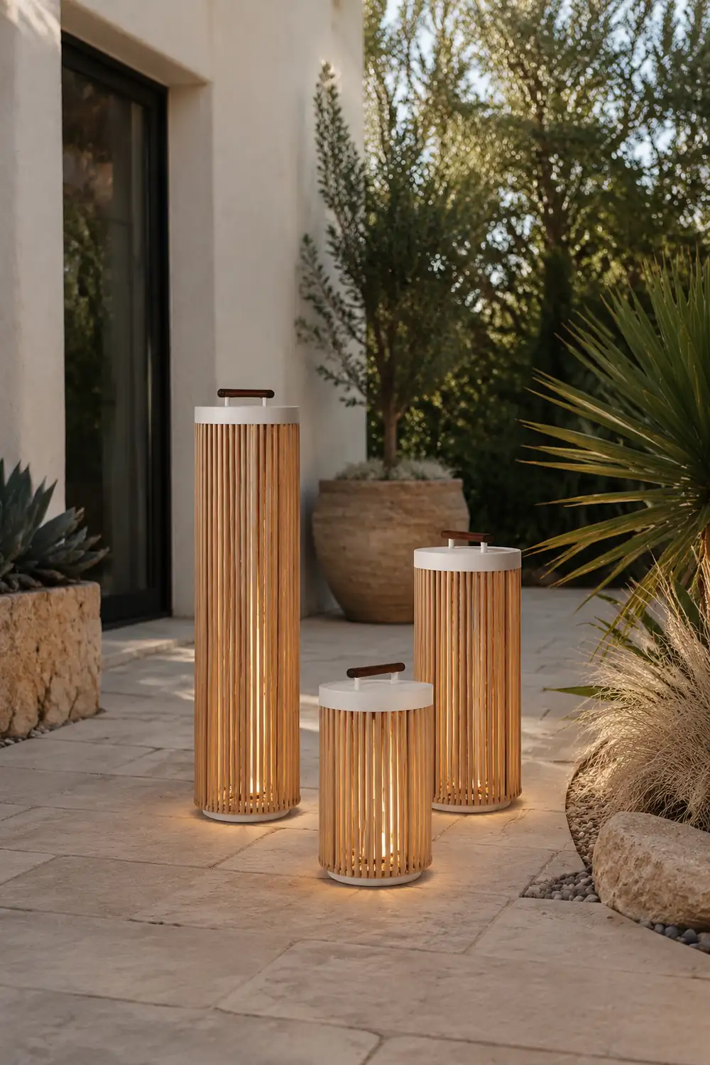 Ritta Außenstehleuchte Zeitgenössisch, Solar, Metall & Rattan, 35/60/100 CM - Lumpaz