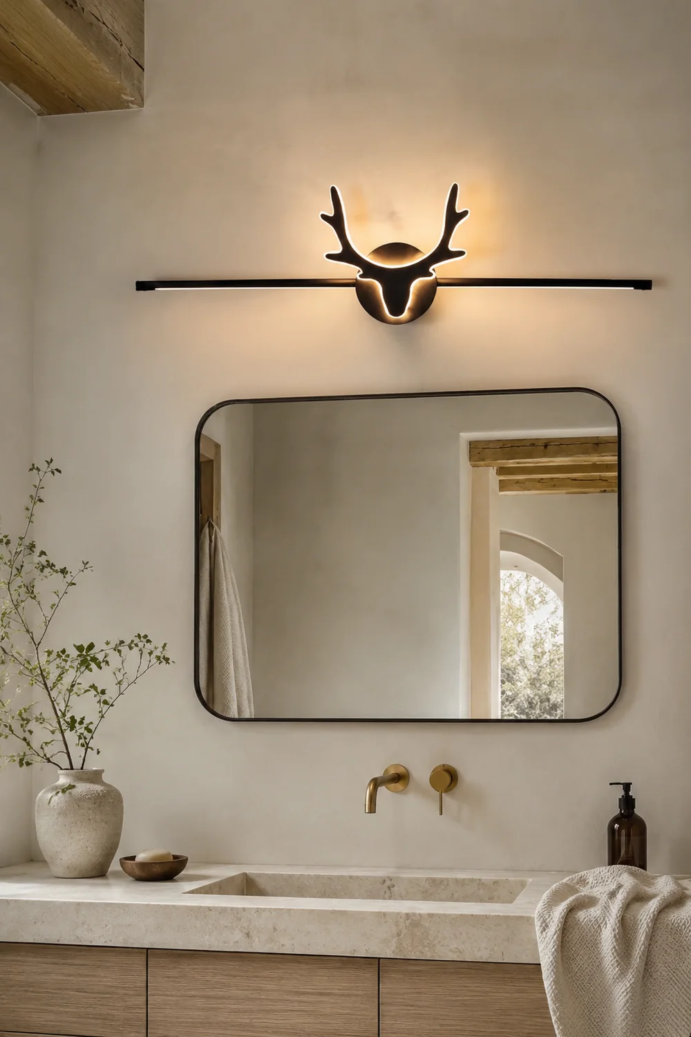 Leigh Geweihe Spiegelfront Waschtisch-Wandleuchte, Metall, 40/60/80CM Lang - Lumpaz