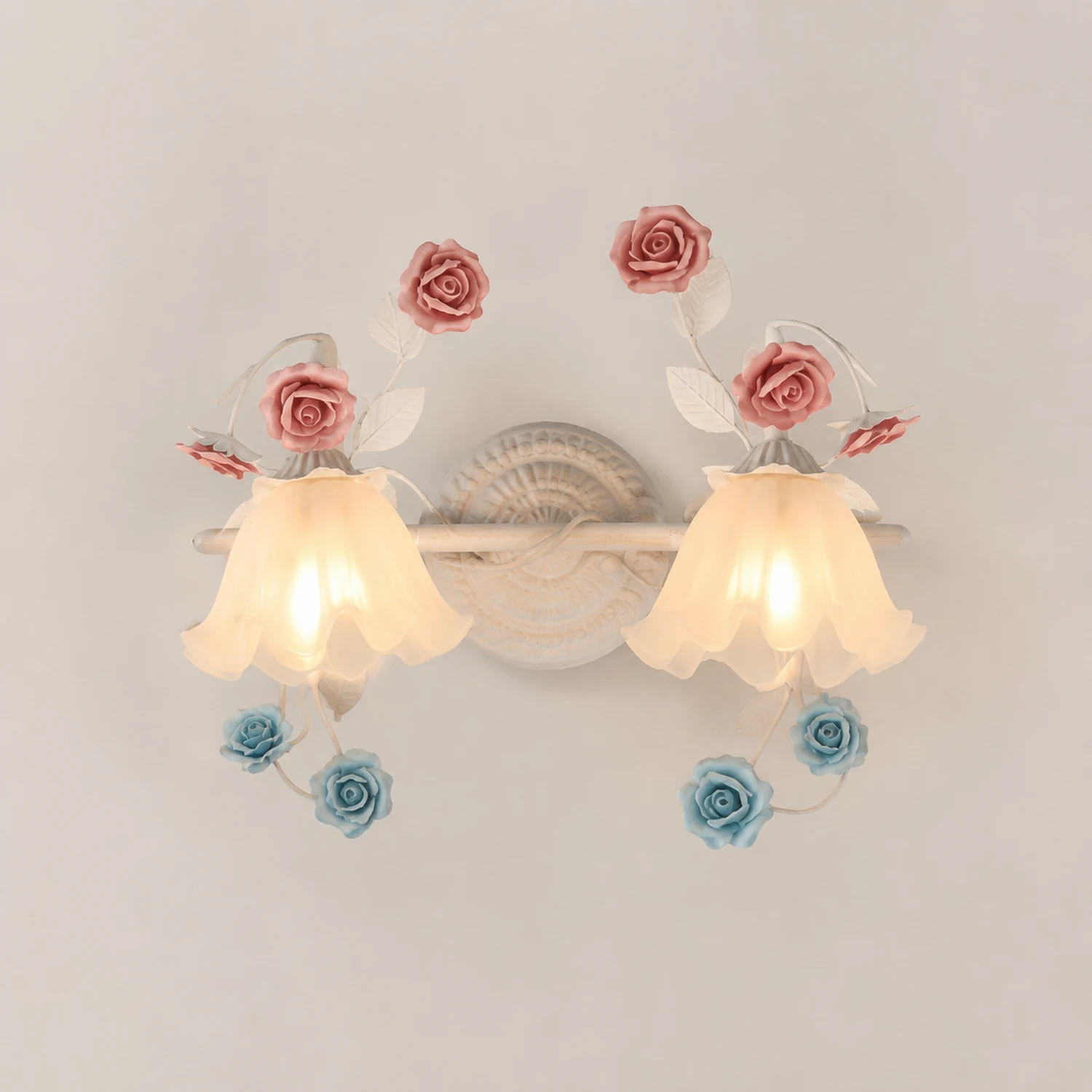 Félicie Blume Rosa & Blau Spiegelfront Waschtisch-Wandleuchte, 2/3-flammig - Lumpaz