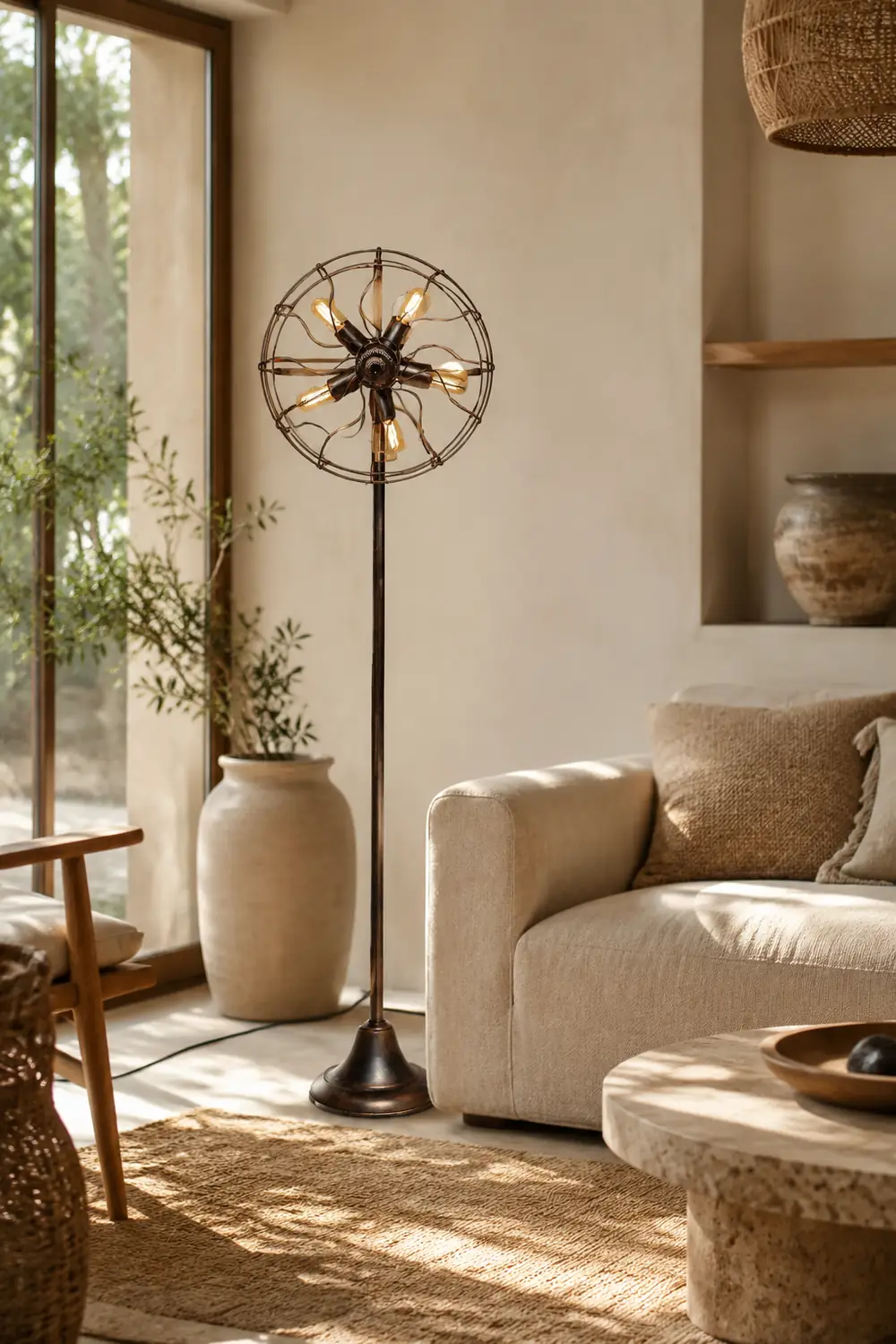 Alessio Ventilator-Design Braune Stehlampe, Metall, 142CM Lang - Lumpaz