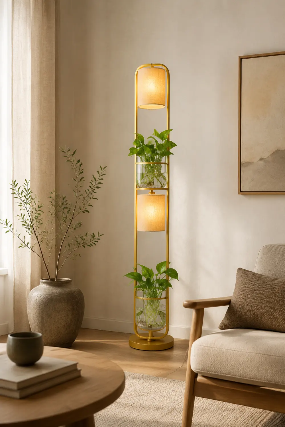 Eryn Zylinder Stehlampe Mit Blumentopf, 2-flammig, 125CM Lang - Lumpaz