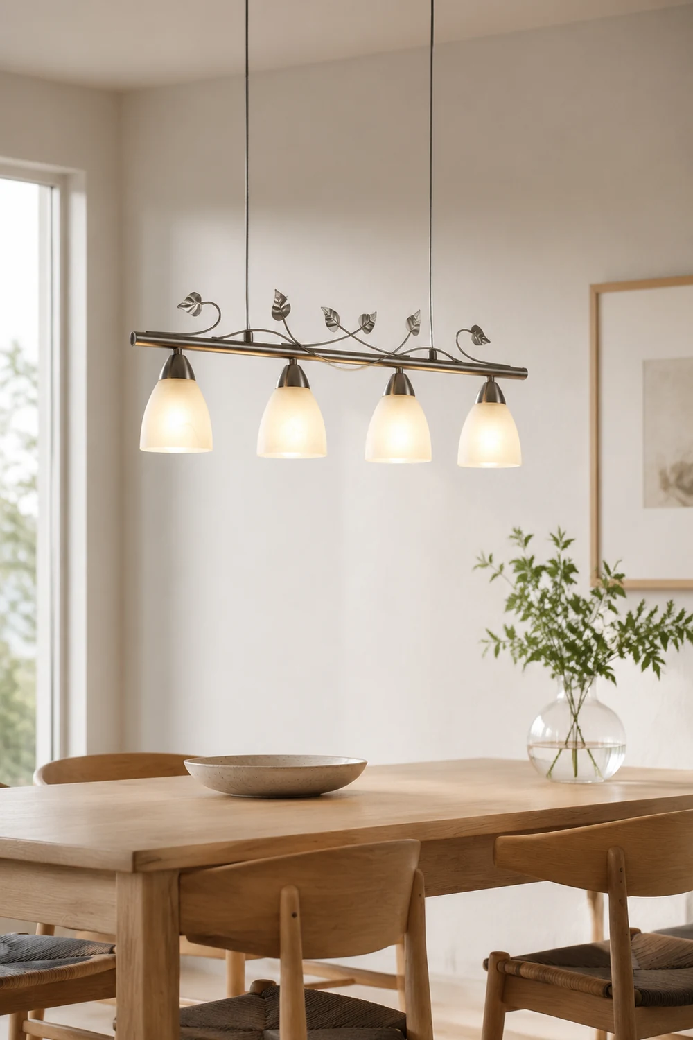 Eyrn Blatt Lineare Pendelleuchte, 4-flammig, Metall & Glas - Lumpaz