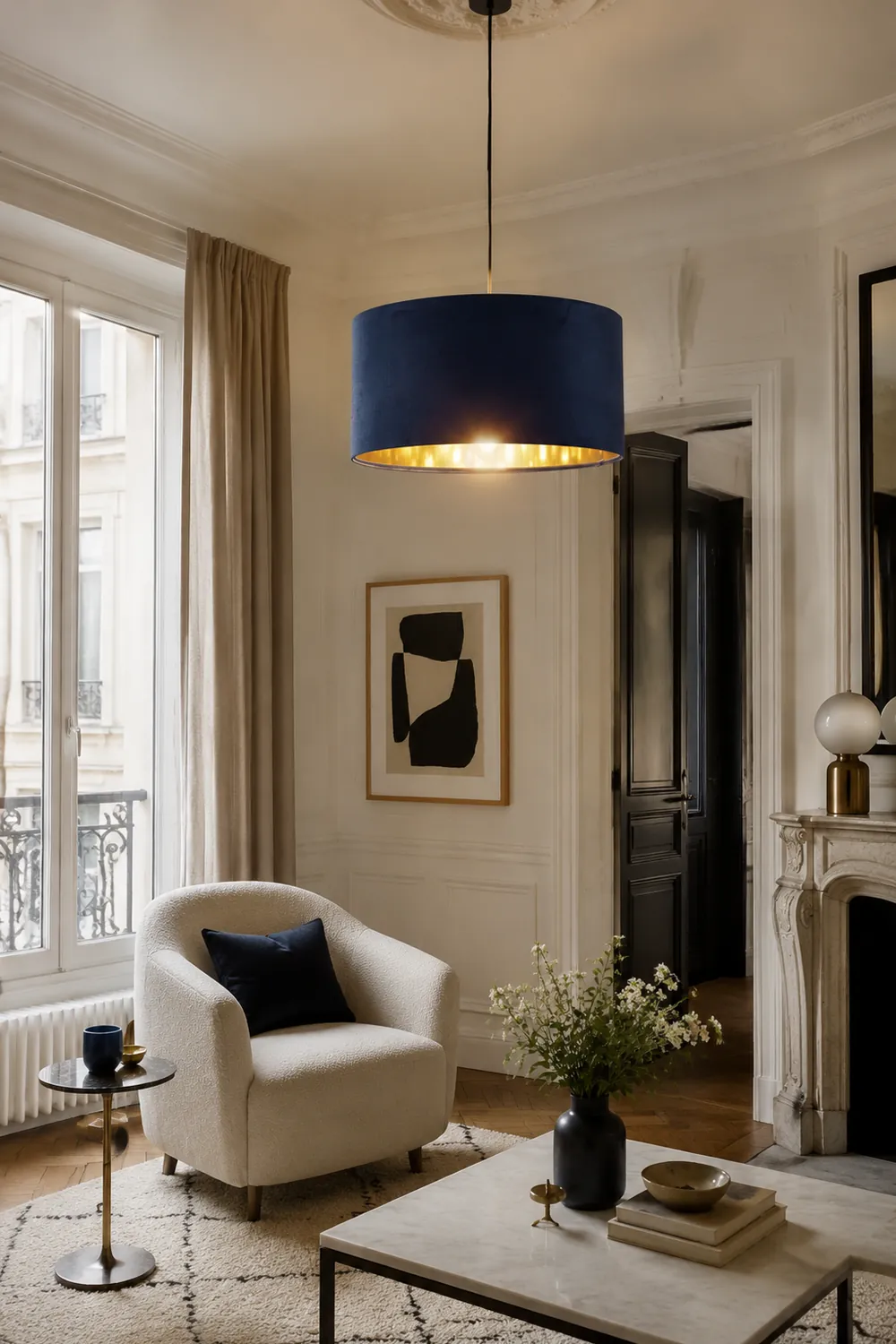 Renée Blau & Gold Pendelleuchte, Seide, ∅50CM - Lumpaz